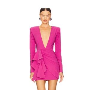 Michael Costello x Revolve Pink Deep V Mini Dress Draped Size M